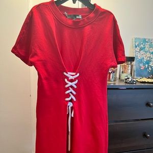 Love Moschino Red Cotton Dress with Laces, Authentic